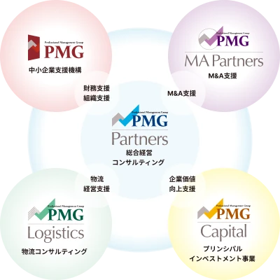 PMG Partnersを中心としたグループ6社の連携図